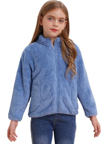 FEESHOW Baby Kinder Flauschige Fleece Jacke mit Stehkragen Mädchen Jungen Warme Herbst Winterjacke Mantel Jacket Coat Outwear Blau_C 146-152/11-12 Jahre von FEESHOW