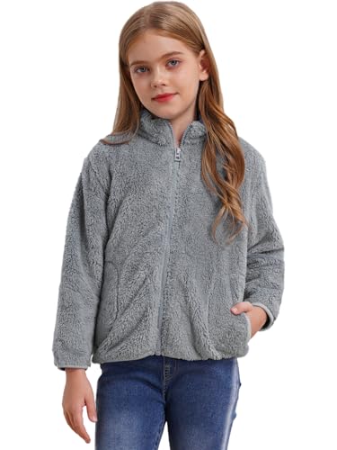 FEESHOW Baby Kinder Flauschige Fleece Jacke mit Stehkragen Mädchen Jungen Warme Herbst Winterjacke Mantel Jacket Coat Outwear Grau_C 146-152/11-12 Jahre von FEESHOW