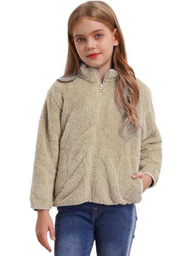 FEESHOW Baby Kinder Flauschige Fleece Jacke mit Stehkragen Mädchen Jungen Warme Herbst Winterjacke Mantel Jacket Coat Outwear Khaki_C 146-152/11-12 Jahre von FEESHOW