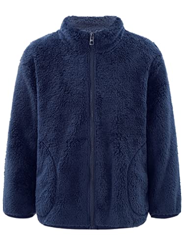 FEESHOW Baby Kinder Flauschige Fleece Jacke mit Stehkragen Mädchen Jungen Warme Herbst Winterjacke Mantel Jacket Coat Outwear Marineblau_C 134-140/9-10 Jahre von FEESHOW