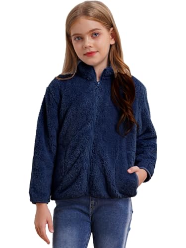 FEESHOW Baby Kinder Flauschige Fleece Jacke mit Stehkragen Mädchen Jungen Warme Herbst Winterjacke Mantel Jacket Coat Outwear Marineblau_C 98-104/3-4 Jahre von FEESHOW