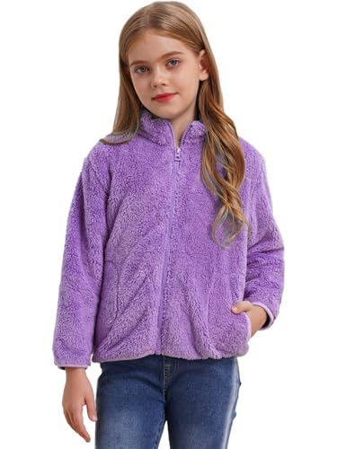 FEESHOW Baby Kinder Flauschige Fleece Jacke mit Stehkragen Mädchen Jungen Warme Herbst Winterjacke Mantel Jacket Coat Outwear Violett_C 92-98/2-3 Jahre von FEESHOW