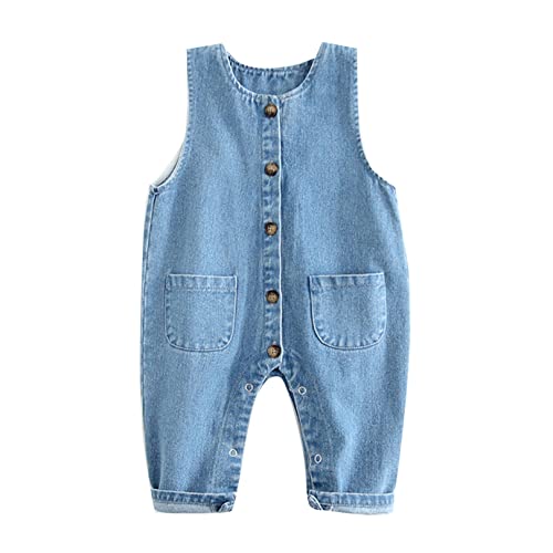 FEESHOW Baby Mädchen Jungen Overall Jeans Latzhose Ärmelloser Denim Strampler Jumpsuit Strampelhose A_Blau 68-80 von FEESHOW