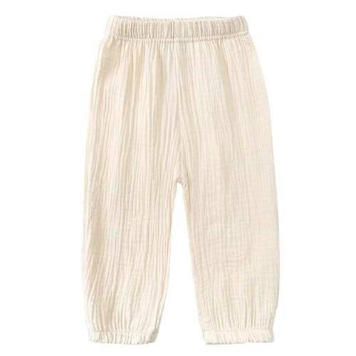 FEESHOW Baby Mädchen Jungen Pumphose Sommer Dünne Baumwoll-Leinenhosen Lockere Lässige Jogging Sporthose für Kleinkind Kinder Beige 104-110 von FEESHOW