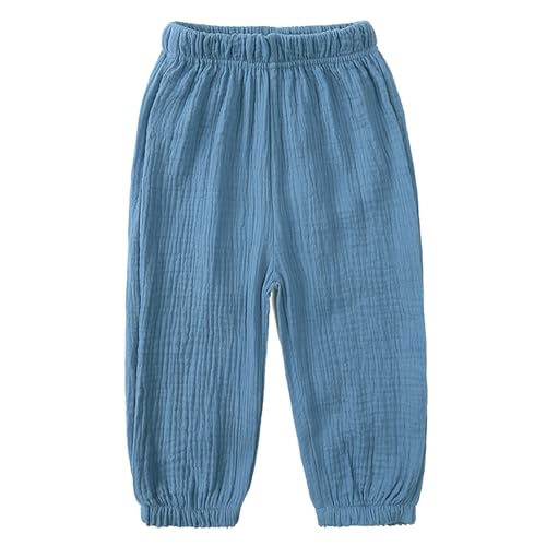 FEESHOW Baby Mädchen Jungen Pumphose Sommer Dünne Baumwoll-Leinenhosen Lockere Lässige Jogging Sporthose für Kleinkind Kinder Blau 80-92 von FEESHOW