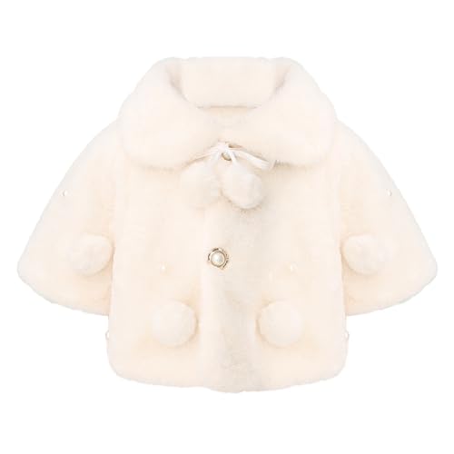 FEESHOW Baby Mädchen Kuschelige Kunstpelz Jacke Umhang Langarm Säugling Neugeborene Winter Warme Wintermantel Cloak Coat Prinzessin Outfit Weiß B 50-62 von FEESHOW