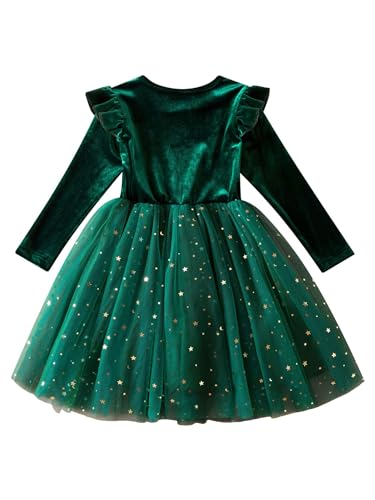 FEESHOW Baby Mädchen Langarm Kleid Weihnachten Festlich Samt Spitze Prinzessin Kleid A-Linie mit Bowknot Party Festzug Festtagskleid Winter Warm Neu_H_Grün 98-104 von FEESHOW