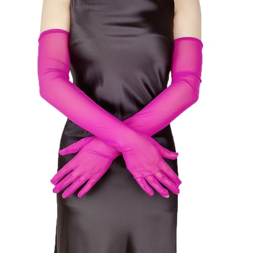 FEESHOW Damen/Herren Nahtlose Handschuhe Stulpenärmel Elastisch Strumpfhosen Nylon Durchsichtig Ellenbogen Lang für Hochzeit Abend Dunkelrosa_E Einheitsgröße von FEESHOW