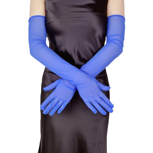 FEESHOW Damen/Herren Nahtlose Handschuhe Stulpenärmel Elastisch Strumpfhosen Nylon Durchsichtig Ellenbogen Lang für Hochzeit Abend Königsblau_E Einheitsgröße von FEESHOW