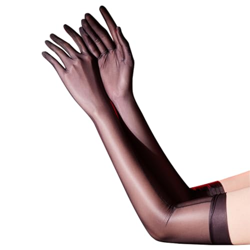 FEESHOW Damen Lange Handschuhe Ellenbogen Elastische Glanz Nylon Handschuhe Nahtlos für 1920er Opern Hochzeit Party Schwarz L von FEESHOW