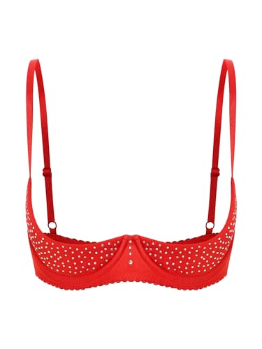 FEESHOW Damen BH Büstenhebe Offen Sexy Push Up Mit Strass Busenfreie Dessous Unterbrust Bralette Erotische Unterwäsche Lingerie Rot M FEESHOW Damen BH Büstenhebe Offen Sexy Push Up Mit Strass Busenfreie Dessous Unterbrust Bralette Erotische Unterwäsche Lingerie Rot M von FEESHOW