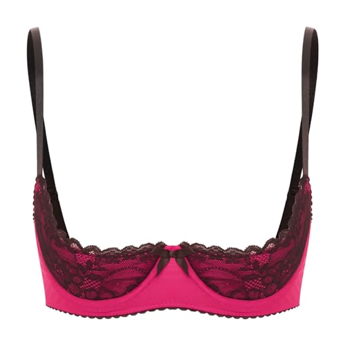 FEESHOW Damen BH Hebe Brustfrei BH Busenfrei Offene Brüste Dessous Spitze Unterbrust Bralette Erotische Unterwäsche Lingerie Hotpink_A S von FEESHOW