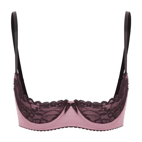 FEESHOW Damen BH Hebe Brustfrei BH Busenfrei Offene Brüste Dessous Spitze Unterbrust Bralette Erotische Unterwäsche Lingerie Rosa_A XL von FEESHOW