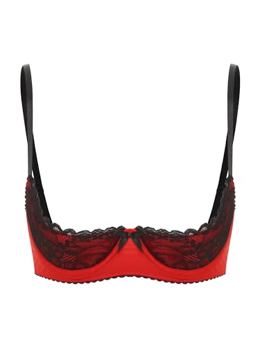 FEESHOW Damen BH Hebe Brustfrei BH Busenfrei Offene Brüste Dessous Spitze Unterbrust Bralette Erotische Unterwäsche Lingerie Rot_A 3XL von FEESHOW