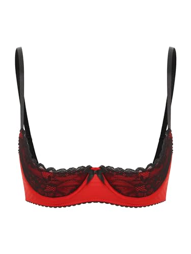 FEESHOW Damen BH Hebe Brustfrei BH Busenfrei Offene Brüste Dessous Spitze Unterbrust Bralette Erotische Unterwäsche Lingerie Rot_A M von FEESHOW