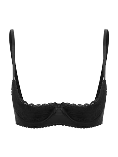 FEESHOW Damen BH Hebe Brustfrei BH Busenfrei Offene Brüste Dessous Spitze Unterbrust Bralette Erotische Unterwäsche Lingerie Schwarz_A L von FEESHOW