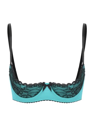 FEESHOW Damen BH Hebe Brustfrei BH Busenfrei Offene Brüste Dessous Spitze Unterbrust Bralette Erotische Unterwäsche Lingerie Türkis_A L von FEESHOW