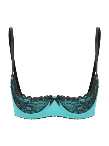 FEESHOW Damen BH Hebe Brustfrei BH Busenfrei Offene Brüste Dessous Spitze Unterbrust Bralette Erotische Unterwäsche Lingerie Türkis_A M von FEESHOW