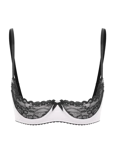 FEESHOW Damen BH Hebe Brustfrei BH Busenfrei Offene Brüste Dessous Spitze Unterbrust Bralette Erotische Unterwäsche Lingerie Weiß_A L von FEESHOW