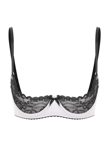 FEESHOW Damen BH Hebe Brustfrei BH Busenfrei Offene Brüste Dessous Spitze Unterbrust Bralette Erotische Unterwäsche Lingerie Weiß_A XXL von FEESHOW