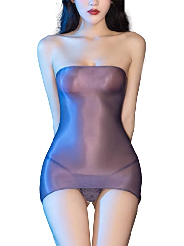 FEESHOW Damen Bandeau Kleid Eng Kurz Transparent Nylon Dessous Erotische Durchsichtige Unterrock Eng Versuchung Negligee Clubwear Dunkelgrau_I Einheitsgröße von FEESHOW