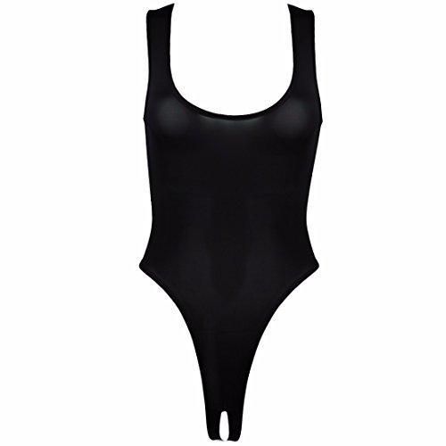 FEESHOW Damen Body Bodysuit Unterhemd Einteiler Lingerie Nachtwäsche Reizwäsche Offener Schritt Achselhemd - Einheitsgröße Schwarz One Size von FEESHOW