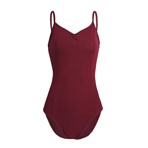 FEESHOW Damen Bodysuit Ärmellos Ballett Trikot Leotard Sportbody Rückenffrei für Ballett Gymnastik Turnen Tanz Akrobatik Ballerina Kostüm Weinrot S von FEESHOW