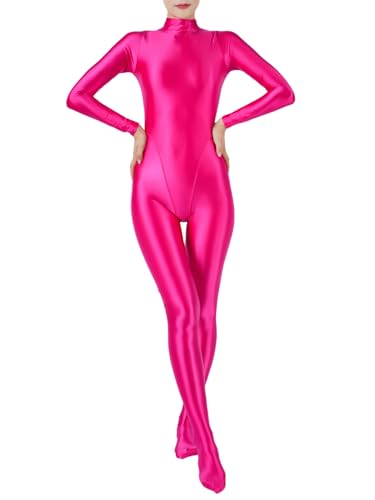 FEESHOW Damen Glänzend Ganzkörperanzug Sport Jumpsuit Yoga Overall Eng Einteiler Ganzkörper Kostüm Gymnastik Tanz Ballett Leotard Violett M von FEESHOW