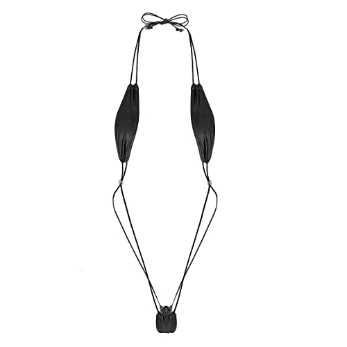 FEESHOW Damen Micro Bikini Monokini Neckholder Dreipunkt Bikini Badeanzug Stringbody Rückenfrei Mini Dessous Schwarz Einheitsgröße von FEESHOW