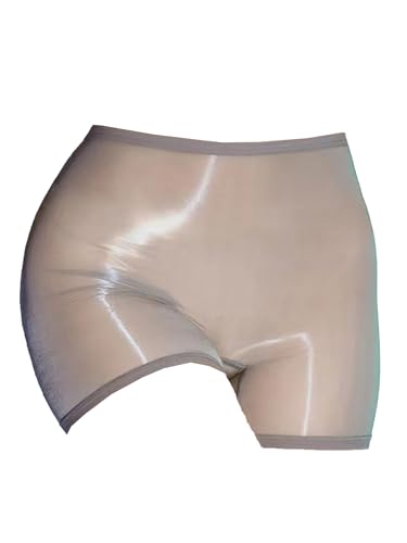 FEESHOW Damen Glänzend Transparent Boxer Shorts Briefs Unterwäsche Glatte Nylon Slip Unterhosen Hohe Taille Glossy Reizwäsche Atmungsaktiv A_Grau Einheitsgröße von FEESHOW