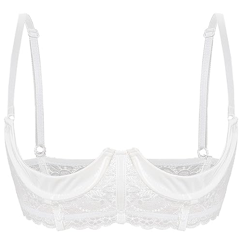 FEESHOW Damen Hebe BH Brust Offen Transparente Spitze/Leder Bra Mit Bügel Verführerische Dessous Reizwäsche Oberteile A_Weiß 5XL von FEESHOW