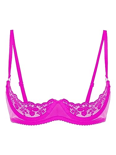 FEESHOW Damen Hebe BH Offene Brust Mit Bügel Transparente Spitze Bra Push Up Verführerische Dessous Sexy Busenfreie Reizwäsche Rose XXL von FEESHOW