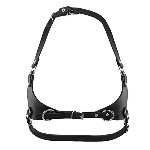 FEESHOW Damen Körper Brust Geschirr Harness Riemen BH Leder Brustgurt Metall Kette Punk Gothic Kostüm Accessoires Clubwear Schwarz_B One Size von FEESHOW