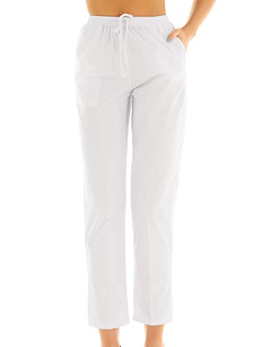 FEESHOW Damen Medizinische Arbeitshose Schlupfhose Locker mit Gummibund Kordelzug OP-Hose Uniformen Weiß Weiß M von FEESHOW