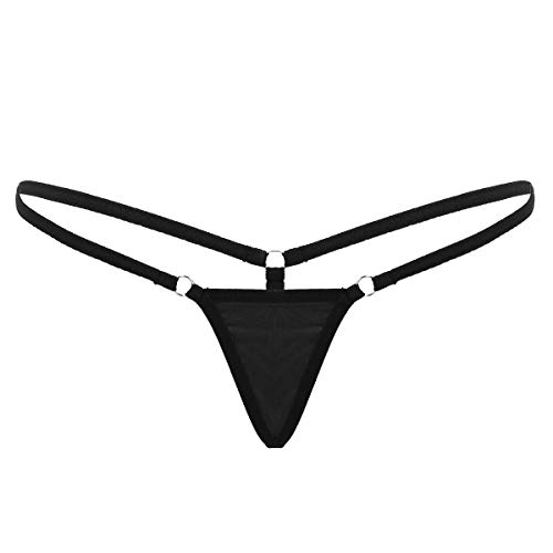 FEESHOW Damen Micro G-Strings Tangas T-Rücken Frauen Mini Slip Thong Ouvert Unterhose Low Rise Erotik Reizwäsche Lingerie Schwarz One Size von FEESHOW