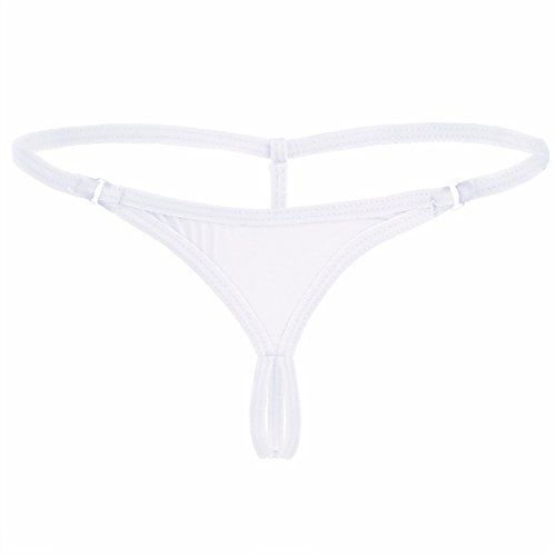 FEESHOW Damen Mini Slips String-Tanga G-String ouverte Unterwäsche Erotik Dessous Höschen mit T Back Schwarz/Rot/Weiß Weiß One Size von FEESHOW
