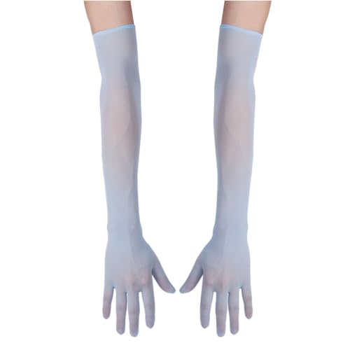 FEESHOW Damen/Herren Nahtlose Handschuhe Stulpenärmel Elastisch Strumpfhosen Nylon Durchsichtig Ellenbogen Lang für Hochzeit Abend Blau Einheitsgröße von FEESHOW