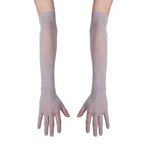 FEESHOW Damen/Herren Nahtlose Handschuhe Stulpenärmel Elastisch Strumpfhosen Nylon Durchsichtig Ellenbogen Lang für Hochzeit Abend Grau One Size von FEESHOW