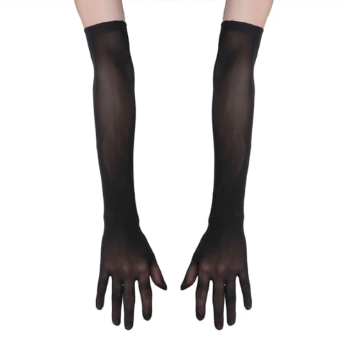 FEESHOW Damen/Herren Nahtlose Handschuhe Stulpenärmel Elastisch Strumpfhosen Nylon Durchsichtig Ellenbogen Lang für Hochzeit Abend Schwarz Einheitsgröße von FEESHOW