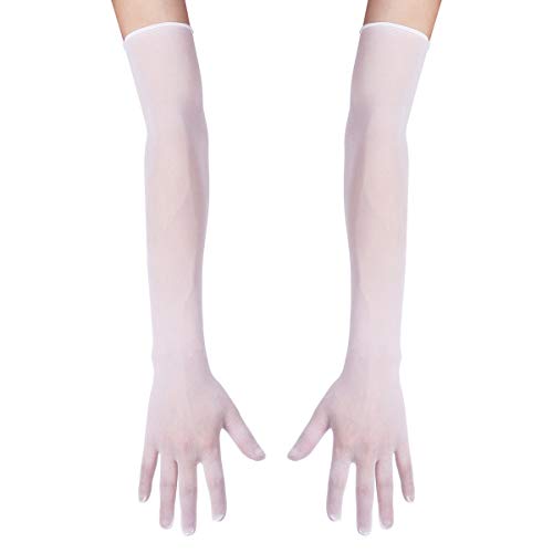 FEESHOW Damen/Herren Nahtlose Handschuhe Stulpenärmel Elastisch Strumpfhosen Nylon Durchsichtig Ellenbogen Lang für Hochzeit Abend Weiß One Size von FEESHOW