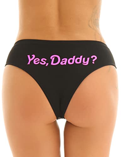 FEESHOW Damen Sexy Slip Panties Mit Yes Daddy Bedruckte Unterhosen Hüftslip Erotik Unterwäsche Cosplay Unterwear B Schwarz M von FEESHOW