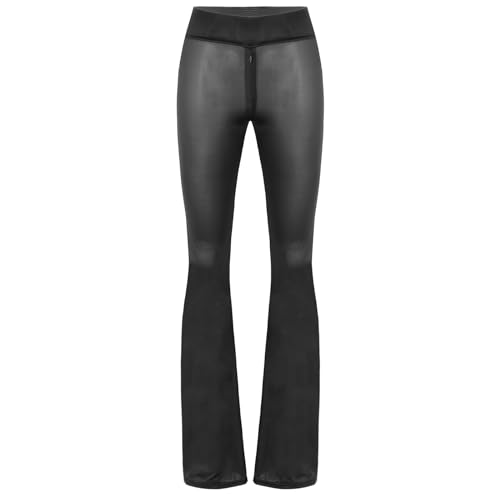 FEESHOW Damen Sexy Transparent Leggings Ouvert Lange Netz Hose Unterwäsche Reizwäsche Pants offen Schritt Schwarz/Weiß Schwarz_B One Size von FEESHOW