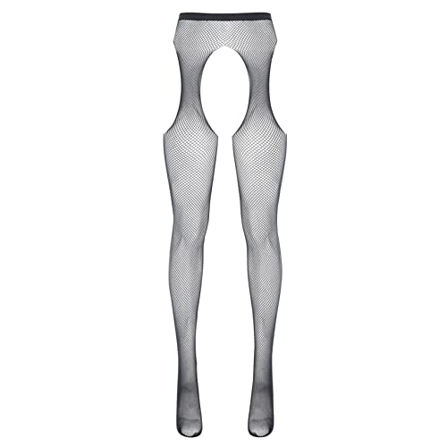 FEESHOW Damen Strumpfhose Ouvert Netzstrumpfhose Leggings Transparent Strümpfe mit Strass Erotisch Dessous Unterwäsche Schwarz_B One Size von FEESHOW