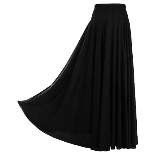 FEESHOW Damen Tanzrock Walzer Gesellschaftstanz Jazz Latin Rock Swing Maxirock Midirock Moderne Tanzkleidung Performance Tanzkostüm A_Schwarz 6XL von FEESHOW