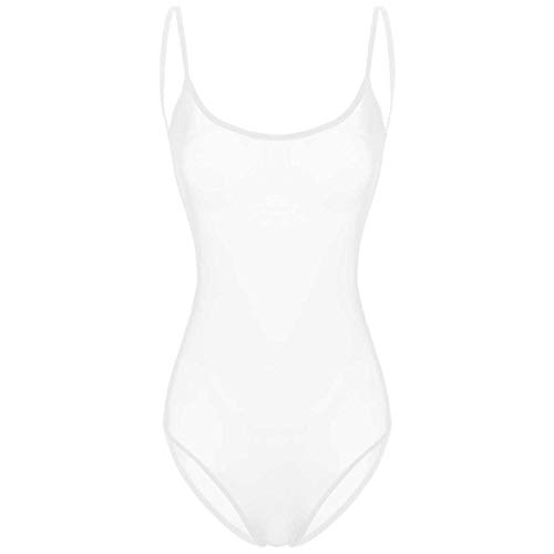 FEESHOW Damen Teddy Body Rückenfrei Transparent Bodysuit Stringbody High Cut Mesh Unterhemd Tank Top Reizwäsche Versuchung Negligee Weiß Einheitsgröße von FEESHOW