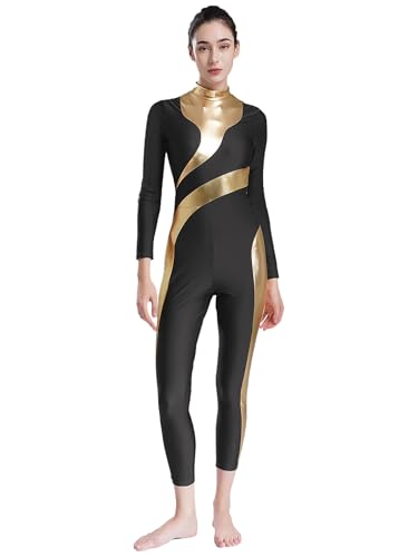 FEESHOW Damen Turnanzug Ganzkörper Glitzer Metallic Patchwork Gymnastik Tanz Trikot Ballett Body Ganzkörperanzug Sport Tanzkleidung Schwarz S FEESHOW Damen Turnanzug Ganzkörper Glitzer Metallic Patchwork Gymnastik Tanz Trikot Ballett Body Ganzkörperanzug Sport Tanzkleidung Schwarz S von FEESHOW