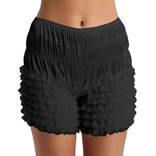 FEESHOW Damen Unterhose Spitze Slip Schlüpfer Sicherheits Shorts mit Rüschen Frauen Unterwäsche Sissi Schlafhose kurz M-XL Schwarz M(Taille 70-140cm) von FEESHOW