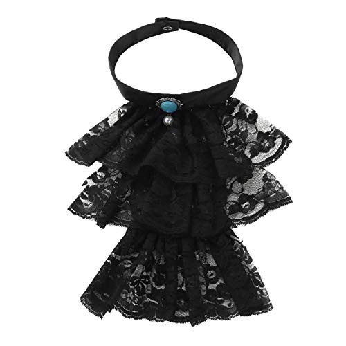 FEESHOW Damen Viktorianisches Spitzen Jabot Spitzenkragen Halstuch Adeliger Kostüm Accessoire Karneval Fastnacht Schwarz One Size von FEESHOW