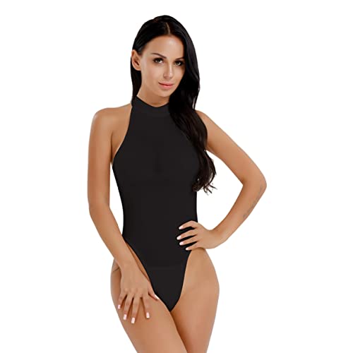 FEESHOW Damen Ouvert Body High Cut Bodysuit Stringbody Thong Leotard Top Einteiliger Bikini Bademode Einheitsgröße Schwarz mit Reißverschluss Einheitsgröße von FEESHOW