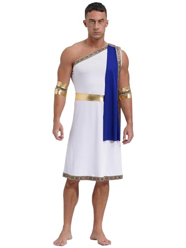 FEESHOW Erwachsene Herren Römische Toga Griechischer Gott Kostüm Caesar Kostüm Tunika Römischer Krieger Cosplay Karneval Party Clubwear Blau L von FEESHOW